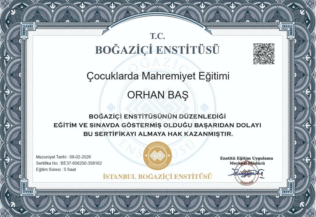 Çocuklarda Mahremiyet Eğitimi Sertifikası