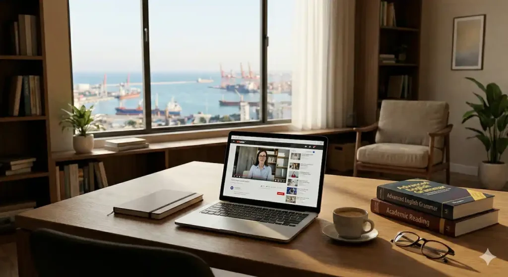 Mersin'de yetişkin profesyonellere hibrit model ile İngilizce özel ders veren Orhan Hoca'nın eğitim vizyonunu yansıtan modern çalışma ortamı.