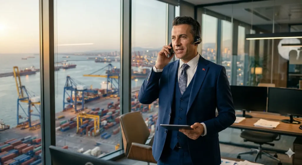 İngilizce konuşma pratiği Mersin odağında dil bariyerini aşan bir yönetici görseli.